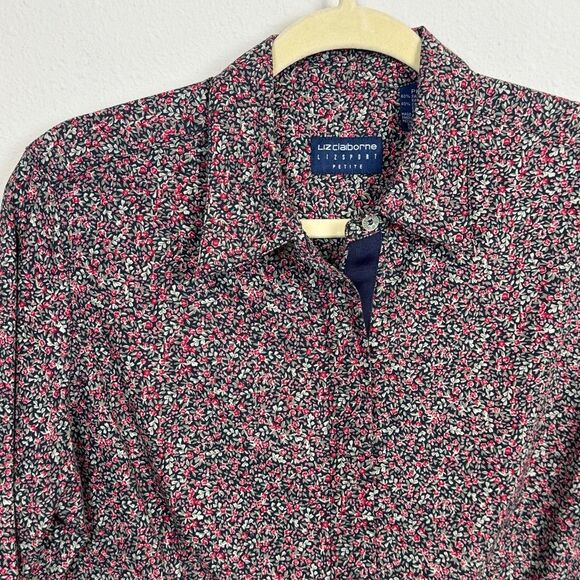 Liz Claiborne Lizsport Micro Floral Shirt Grosgrain Trim PM - Picture 2 of 9